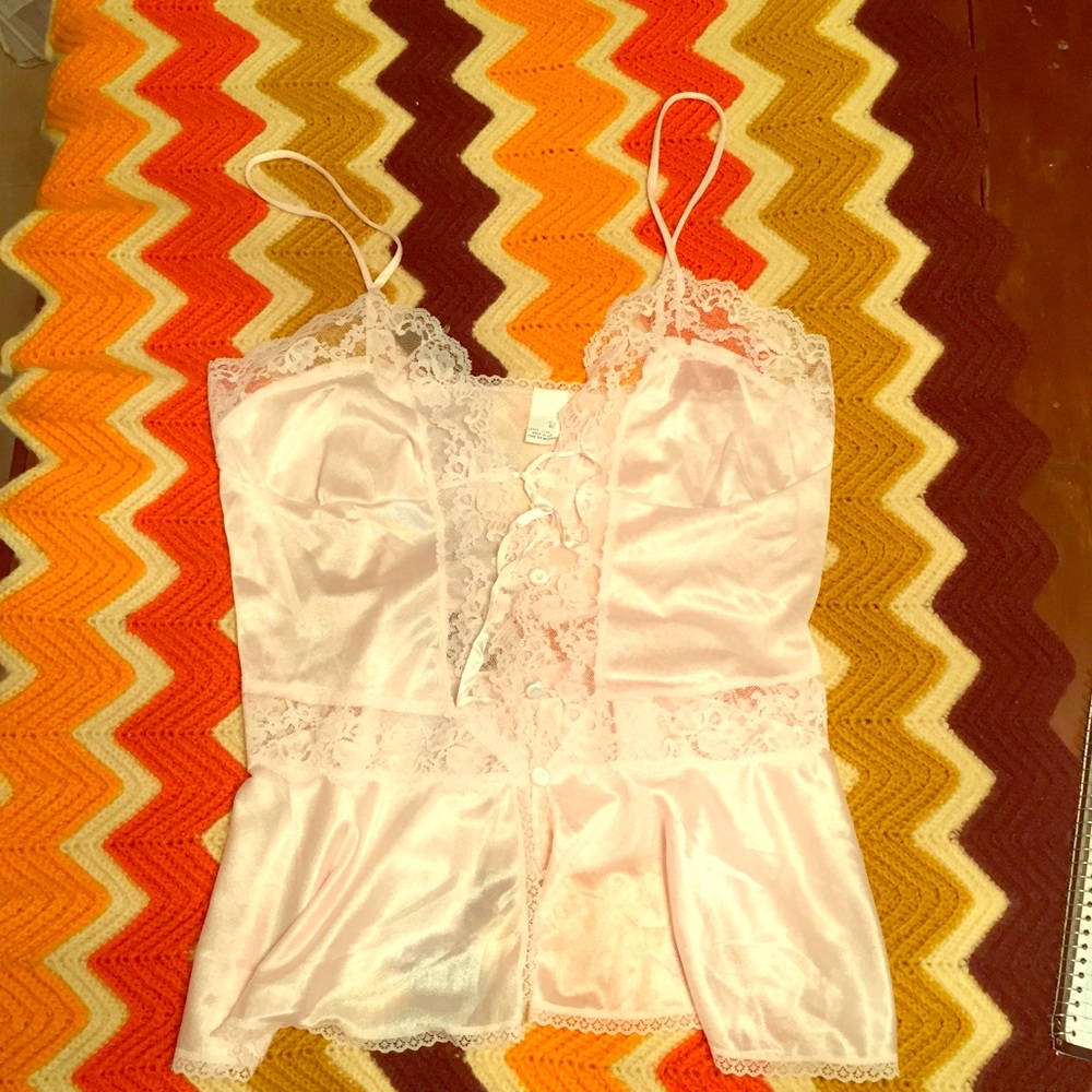vintage lingerie pink cami top sz large